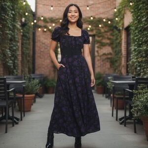 Hot Topic Cosmic Aura Purple Rose Maxi Dress SZ XS